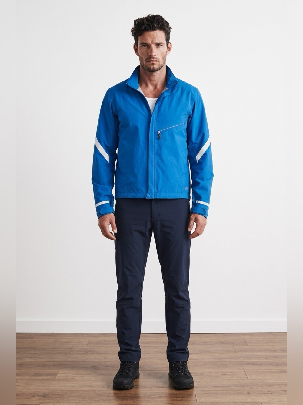 Men's Vintage Mountain Equipment Coop Blue Lightweight Zip-Front Rain Coat